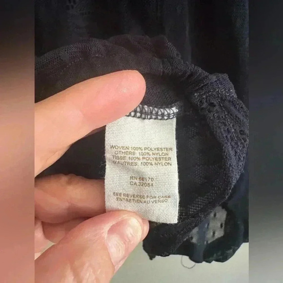 Free People Blue Floral Lace Stretchy Mesh Blouse Top Raglan Short Sleeve Sz S/P - Picture 12 of 12